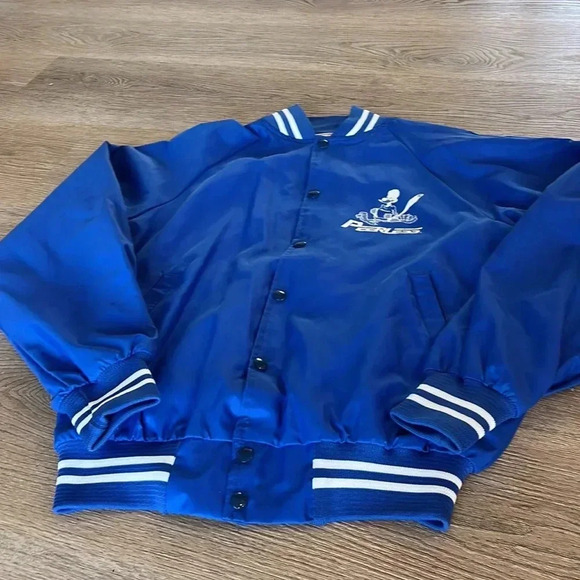 Vintage Nylon Bomber Varsity Jacket Roadrunner Peerless Retro Blue M USA - Picture 5 of 12